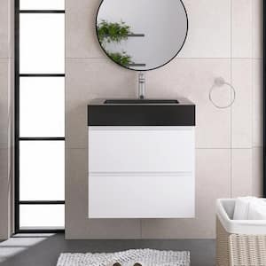 24 in. W x 18 in. D x 25 in. H Wall Mounted Bath Vanity in White with Black Quartz Sand Top