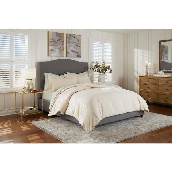 3-Piece Oatmeal Cotton Linen Blend King Duvet Cover Set