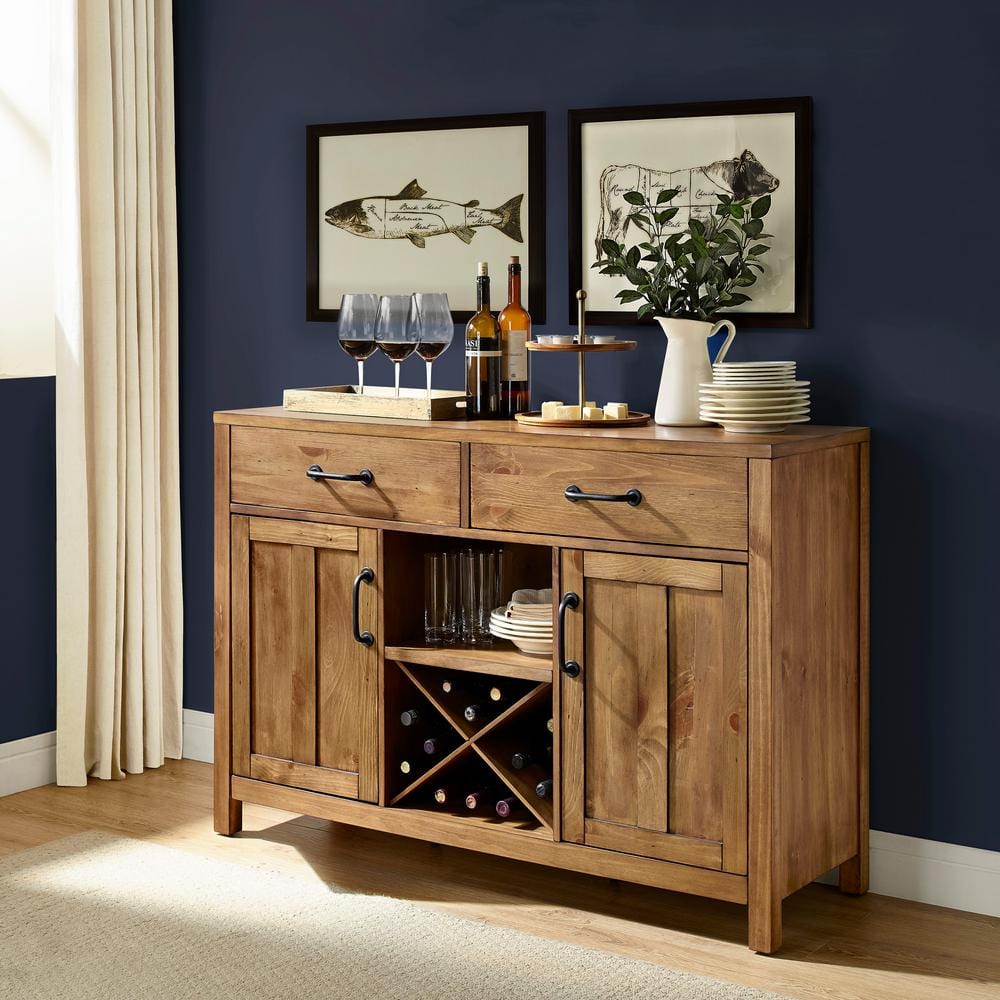 Rustic Charm 57'' Natural Wood Sideboard with Industrial Accents