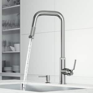 Hart Angular Single Handle Pull-Down Spout Kitchen Faucet Set with Soap Dispenser in Stainless Steel