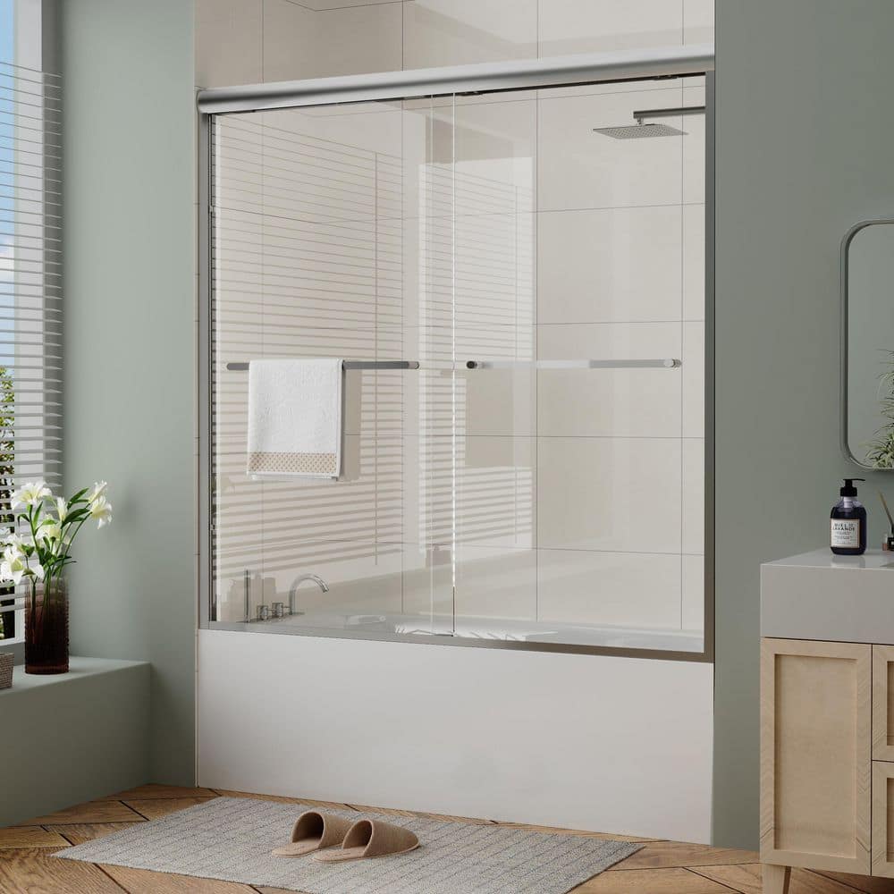 56 to 60 in. W x 60 in. H Sliding Framed Tub Door in Brushed Nickel Finish price history on PriceWatchPro