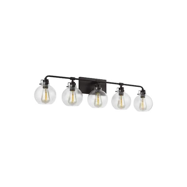 Generation Lighting Clara 40 in. 5-Light Oil Rubbed Bronze Vanity Light Clear Seeded Glass Shades