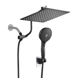 Rainfall Shower Head Combo 12-Spray 12 in. Wall Mount Dual Shower Heads and Handheld Shower Head with 1.8 GPM in Black