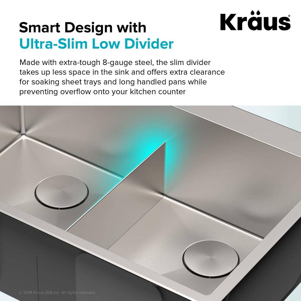 Kraus 33" Satin Stainless Steel Double Bowl Drop-In Kitchen Sink