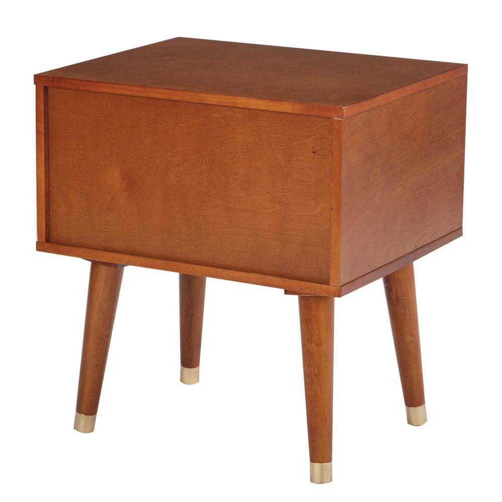 Cupertino Light Walnut Wood and Metal 2-Drawer Side Table