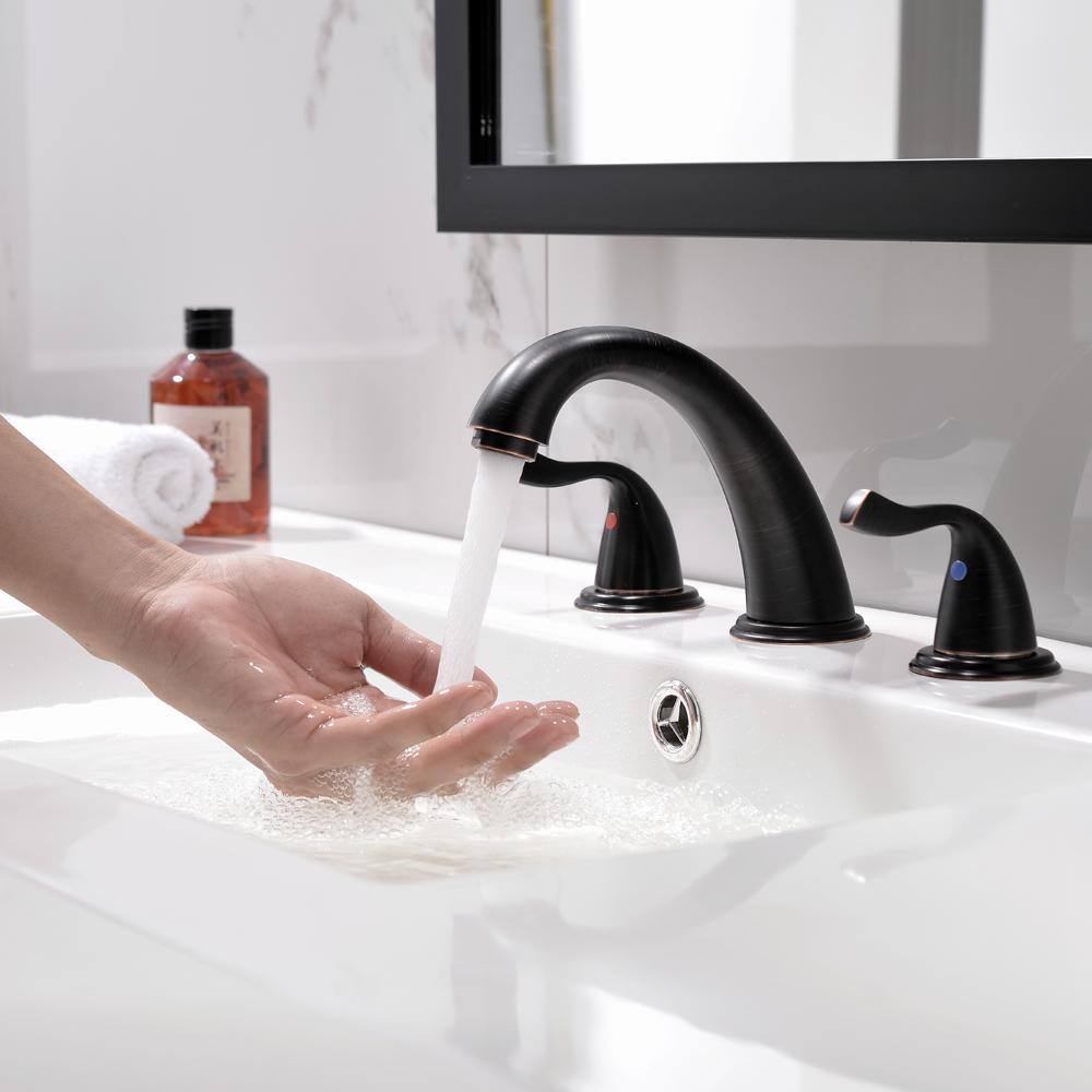 Oil Rubbed Bronze 8-Inch Widespread Bathroom Faucet with Pop-Up Drain