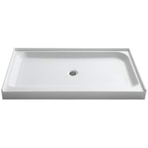 Tiers Base Series 32 in. L x 60 in. W Alcove Shower Shower Pan Base with Center Drain in Glossy White Marine Acrylic