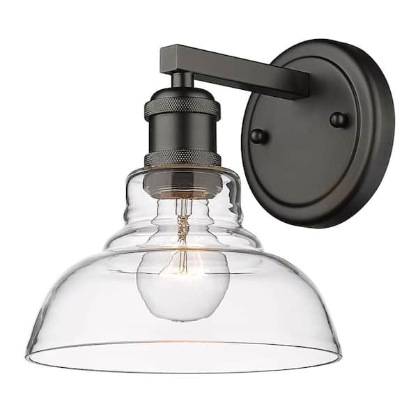 Golden Lighting Carver 7.5 in. 1-Light Matte Black Clear Glass Bath Vanity Light