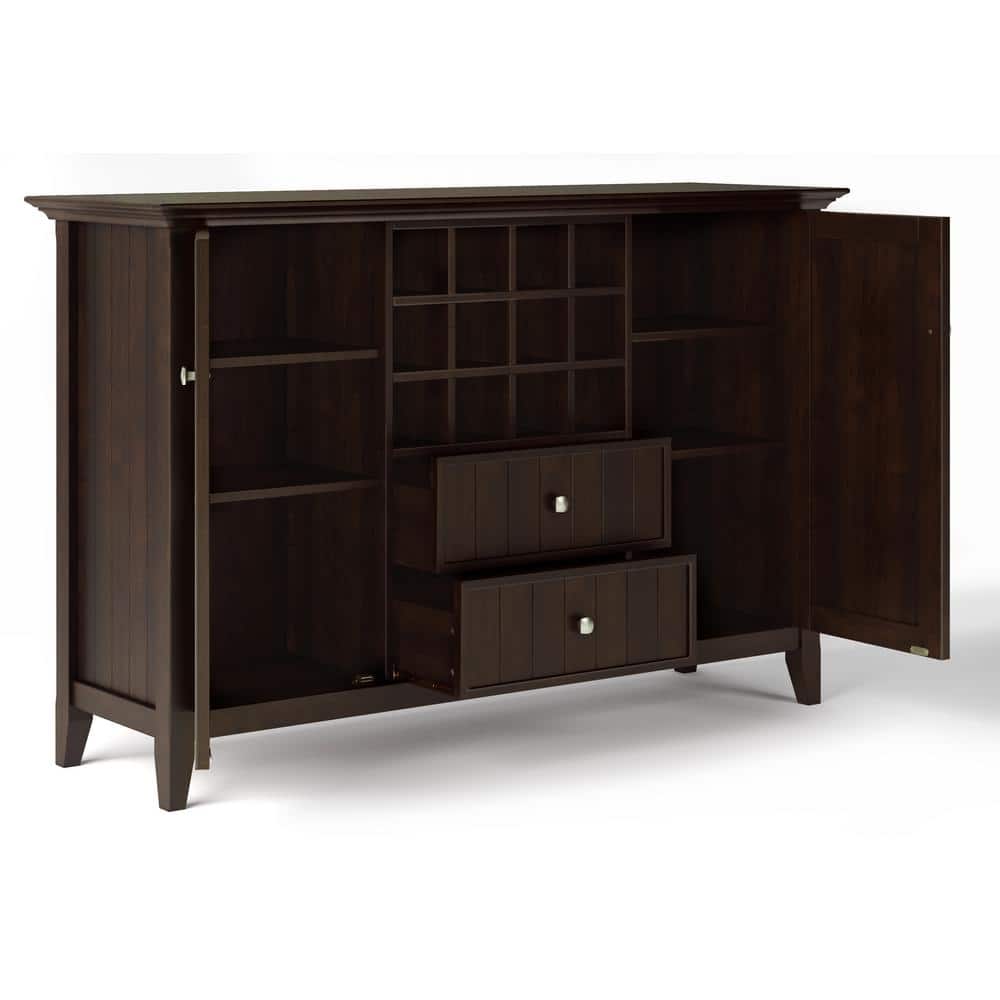 Dark Chestnut Brown Solid Wood Sideboard Buffet with Wine Rack