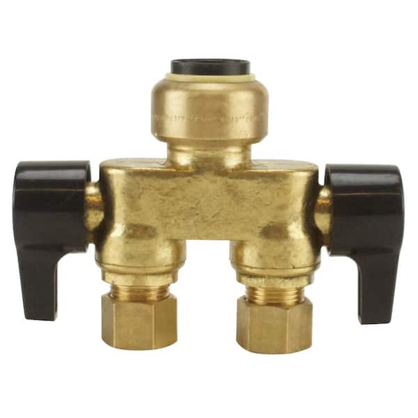 1/2 in. Brass Push-To-Connect x 3/8 in. Compression Dual Inline Outlet Dual Shut-Off Quarter-Turn Stop Valve