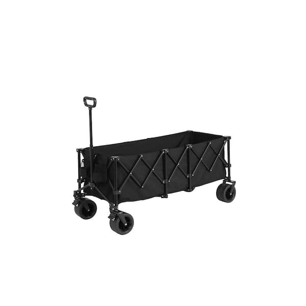 10.6 cu. ft. Steel Foldable Extended Wagon Garden Cart Powered Wheelbarrow, with All-Terrain Beach Wheels, Black