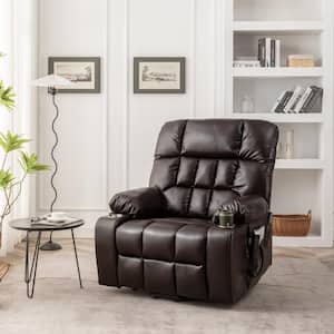 Platinum Oversized Dual Motor Breathable Leather Power Lift Recliner w/Massage,Heating and 2-Cup Holder - Reddish Brown