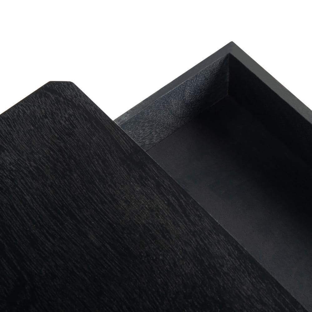 Opal French Black Wood Storage Accent Table with Scalloped Apron