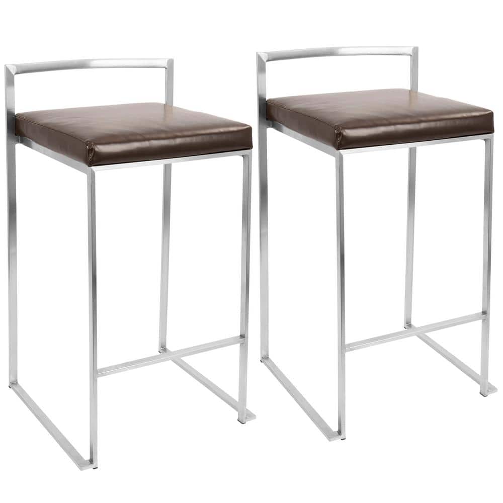 Modern Fuji Brown Faux Leather Counter Stool, 16"x18"x31"