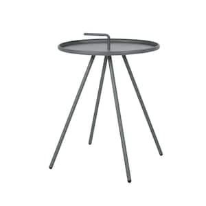 Outdoor Dining Accent Coffee Table Minimalist Circular Portable patio Tray Top Grey Round with Steel Legs