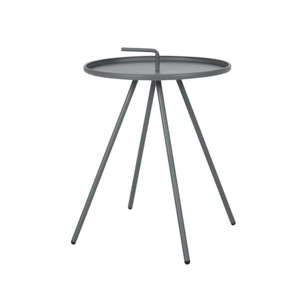 ITOPFOX Outdoor Dining Accent Coffee Table Minimalist Circular Portable patio Tray Top Grey Round with Steel Legs