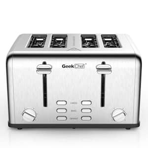 4-Slice Silver Stainless Steel Extra-Wide Slot Toaster with Dual Control Function