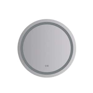 Santo 24 in. W x 24 in. H Round Frameless Wall Mount Mirror with LED Lighting and Defogger - Bathroom Vanity Mirror