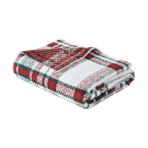 Emmet Plaid Chanille Knit Ivory/Green/Red 50 in. x 70 in. Throw Blanket
