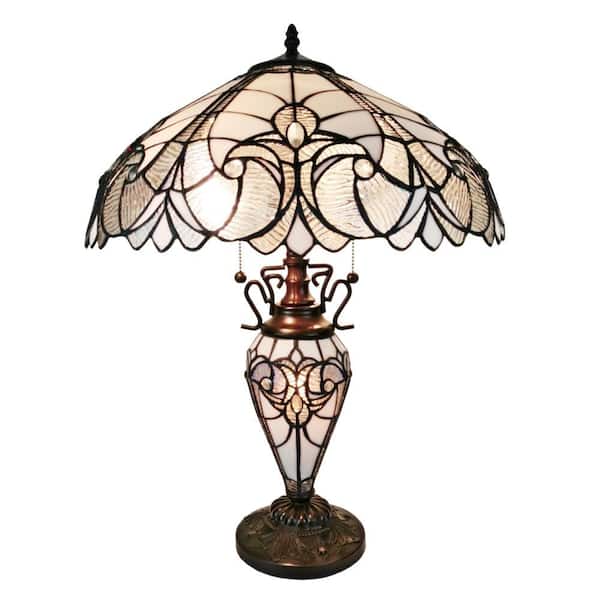 Amora Lighting 23 in. Tiffany Style Floral Finish Double Lit Table Lamp