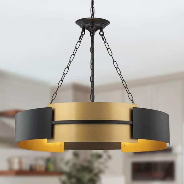 6-Light Modern Industrial Black and Gold Wagon Wheel Chandelier