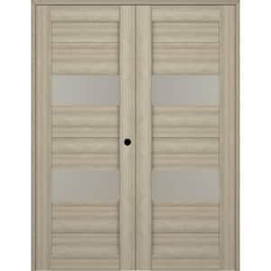 Berta 36 in. x 83,25 in. Left Hand Active 2-Lite Frosted Glass Shambor Wood Composite Double Prehung Interior Door