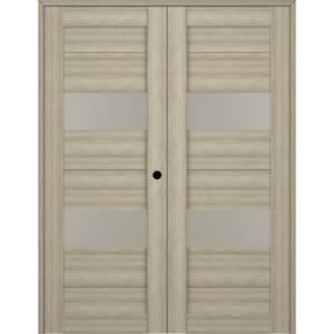Berta 64 in. x 83,25 in. Left Hand Active 2-Lite Frosted Glass Shambor Wood Composite Double Prehung Interior Door