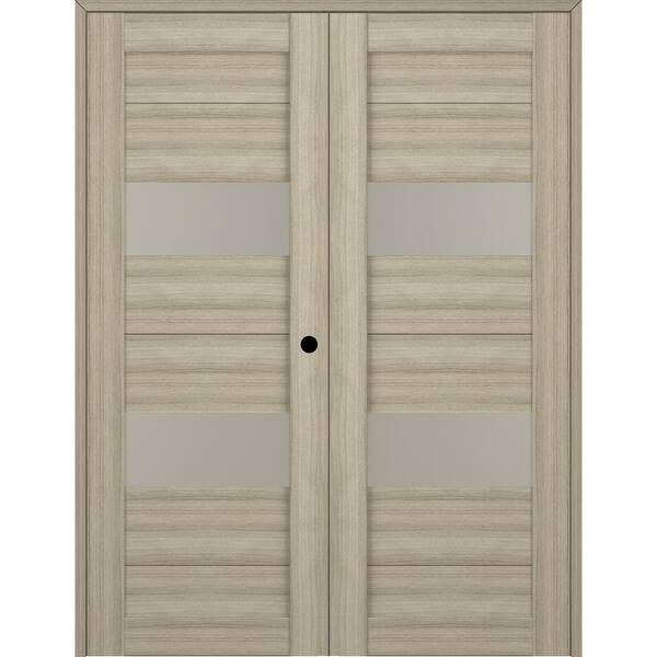 Belldinni Berta 48 in. x 96 in. Left Hand Active 2-Lite Frosted Glass Shambor Wood Composite Double Prehung Interior Door