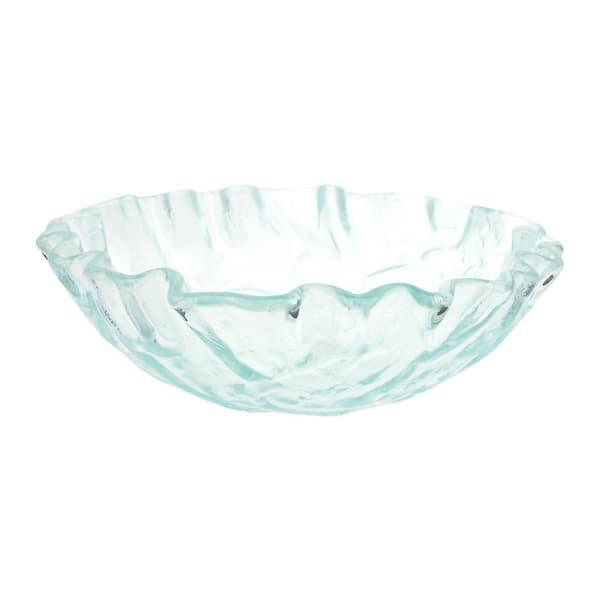 Eden Bath Free-form Wave Glass Vessel Sink in Clear with Pop-Up Drain and Mounting Ring in Oil Rubbed Bronze