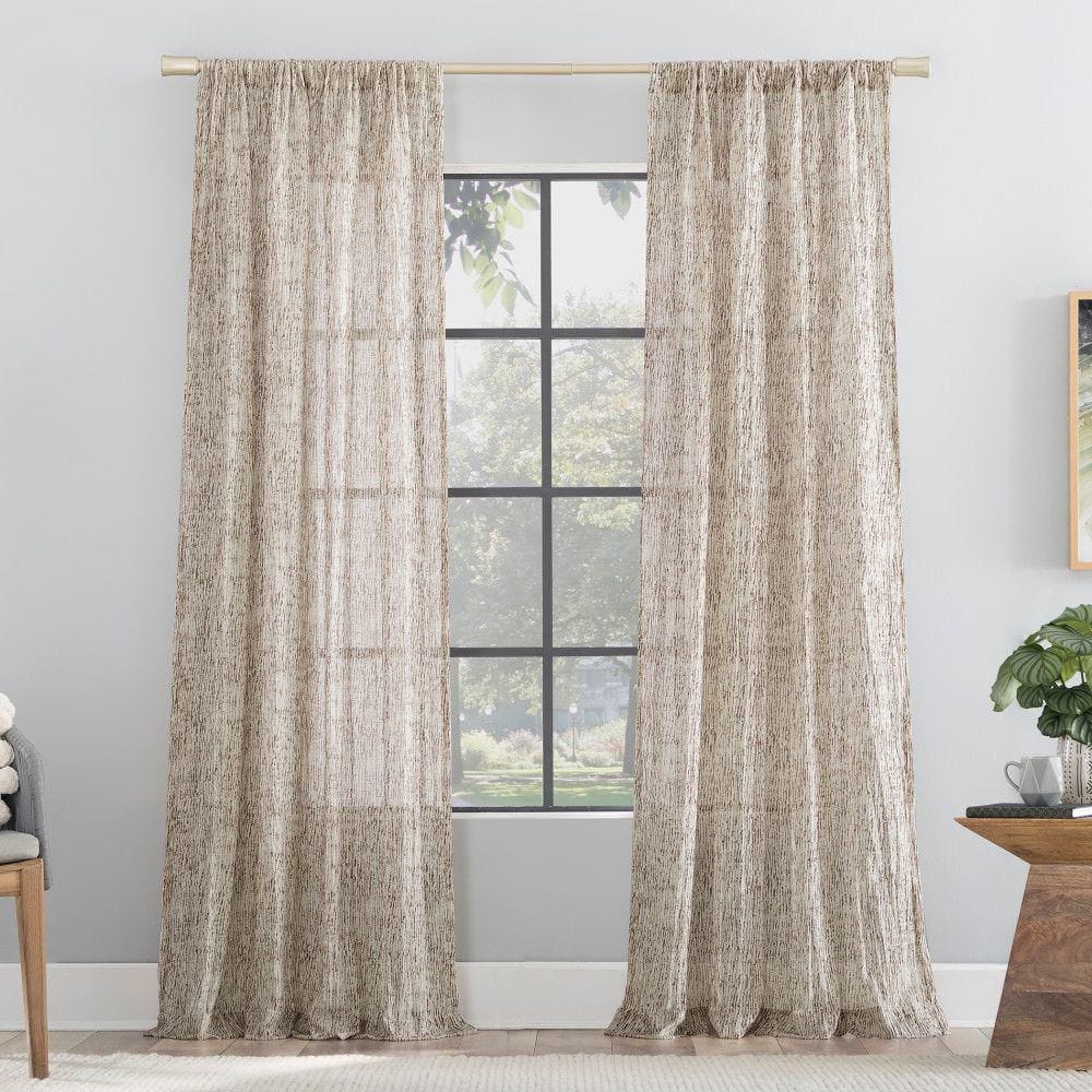 Pecan Brown Sheer Watercolor Print Rod Pocket Curtain Panel