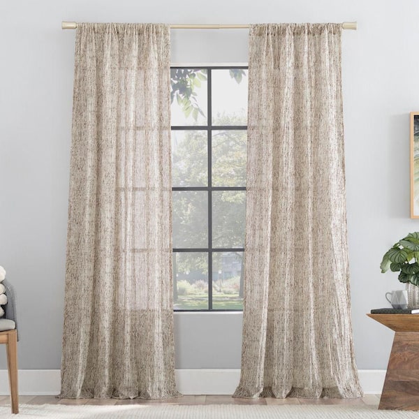 SCOTT LIVING Tulin Watercolor Print 50 in. W x 96 in. L Sheer Rod Pocket Curtain Panel in Pecan Brown -