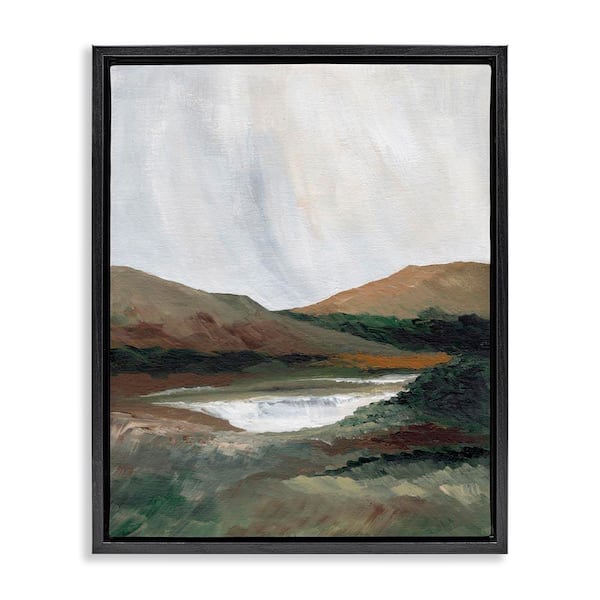 Stupell Industries Two Mountains with Pond by Nikita Jariwala Black Floater Frame Nature Graphic Art Print 21 in. x 17 in.