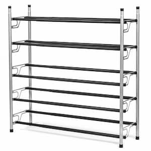 32 in. H x 24.375 in. - 45.5 in. W 25-Pair 5-Tier Gray and Black Metal Expandable Stackable Shoe Rack