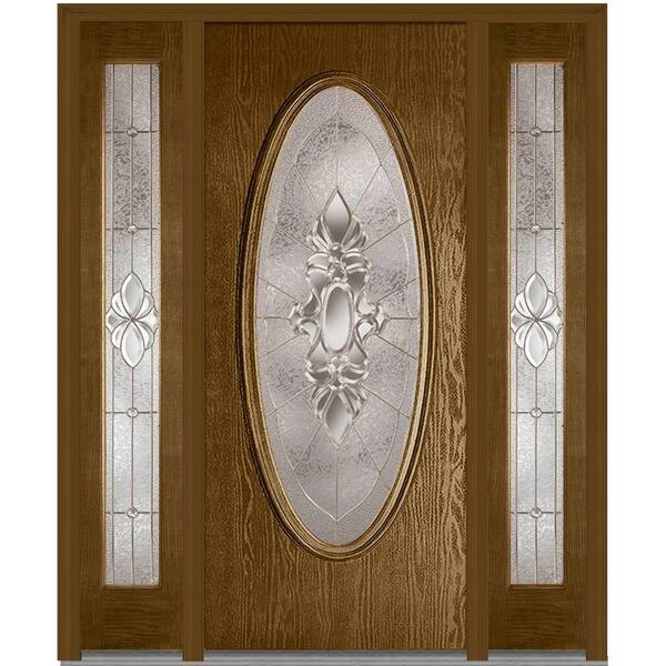 MMI Door 60 in. x 80 in. Heirloom Master Right-Hand Oval Lite Decorative Stained Fiberglass Oak Prehung Front Door with Sidelites