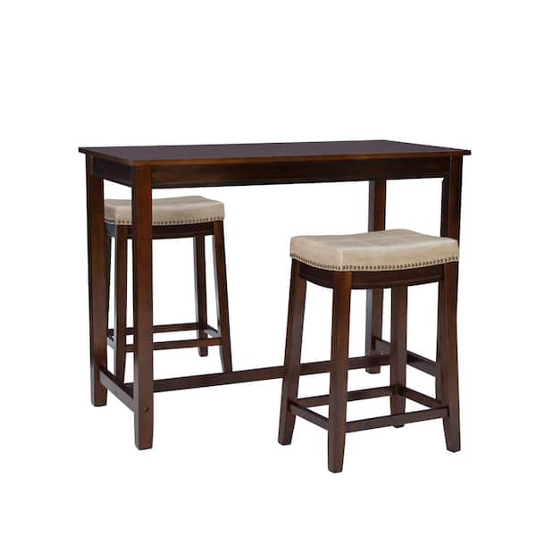 Concord 3-Piece Rectangle Counter Height Brown and Beige Wood Top Dining Room Set Seats 2