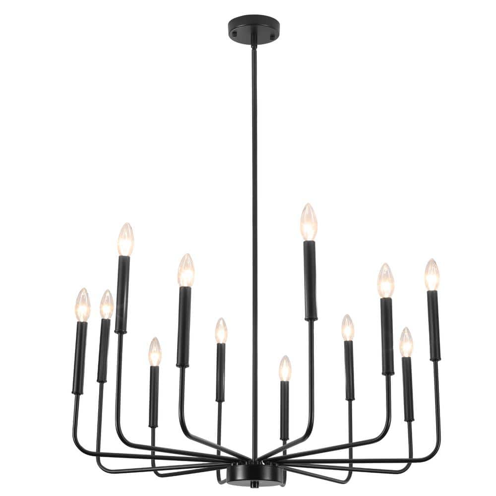 Matte Black 12-Light Candle Style Chandelier