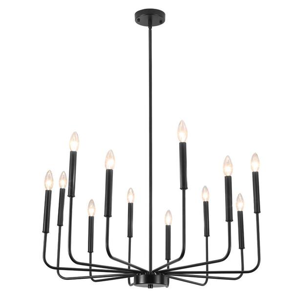 LWYTJO 12-Light Black Farmhouse Candle Chandelier for