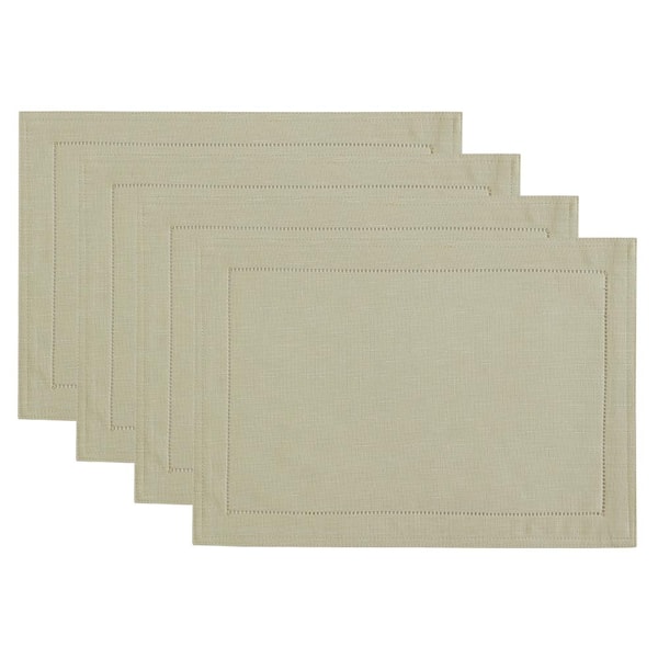 Threadmade Home Alison Eyelet Punched Border Fabric Placemat, Set of 4, Fog - 13"W x 19"L