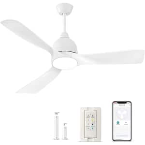 CACIMALL 54 in. Integrated LED Indoor/Outdoor White Smart Ceiling Fan with Light Kit and Remote Control