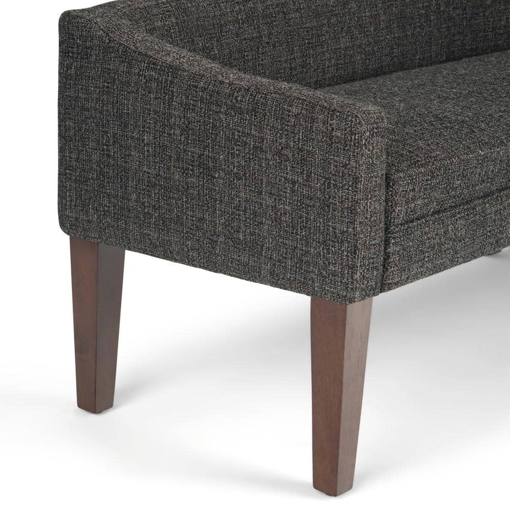 Parris Dark Grey Tweed-Look Upholstered Bench with Swooped Arms