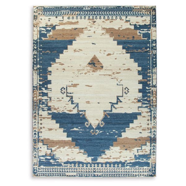 Varnler 10 ft. x 14 ft. Blue/Beige Medallion Area Rug