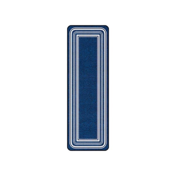 Beverly Rug 26 X 8.5 Navy Carmel Bordered Non-Slip Indoor Rubber Back Stair Tread Cover (Set of 8)