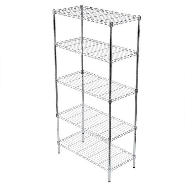 Home Basics Steel 5 Tier Steel Wire Garage Storage Shelving Unit 35.43 in. W x 17.71 in. D x 70.86 in. H, Chrome
