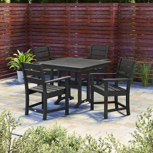 POLYWOOD Grant Park 5-Piece Plastic Outdoor Dining Arm Chair Set in Black