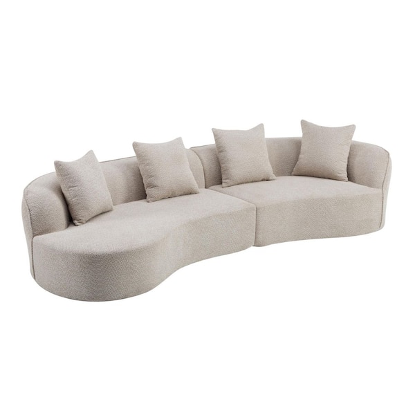 Haven 126.25 in. Modern Boucle Fabric Upholstered 5-Seater Sectional Sofa in Almond with Pillows, Full Foam