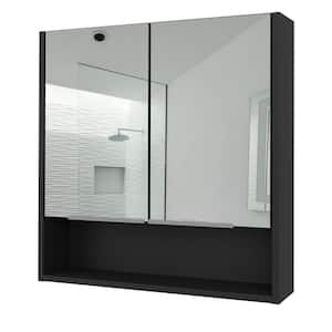 23.6 in. W x 24.6 in. H Rectangular Wood Medicine Cabinet with Mirror, 3 Internal Shelves in Black Wengue