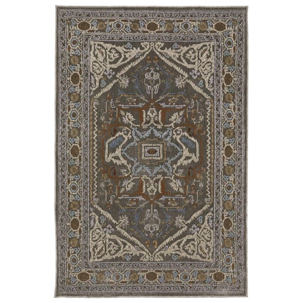 Edgewater Gray/Multi-Colored 7 ft. x 10 ft. Traditional Oriental Medallion Polyester Indoor Area Rug