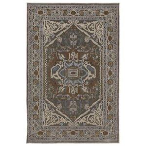 Edgewater Gray/Multi-Colored 8 ft. x 11 ft. Traditional Oriental Medallion Polyester Indoor Area Rug