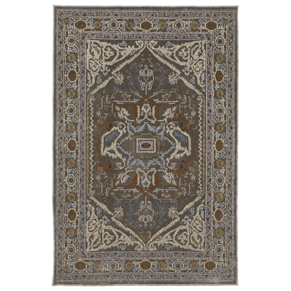 AVERLEY HOME Edgewater Gray/Multi-Colored 8 ft. x 11 ft. Traditional Oriental Medallion Polyester Indoor Area Rug