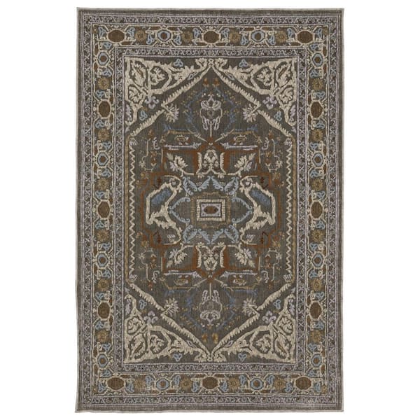 Edgewater Gray/Multi-Colored 10 ft. x 13 ft. Traditional Oriental Medallion Polyester Indoor Area Rug